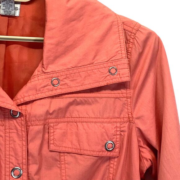 Chico's Womens Jacket Size 2 Weekends Orange Long Sleeve Snap Button Windbreaker - Picture 5 of 10